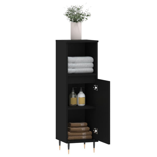 Badkamerkast 30x30x100 cm bewerkt hout zwart MeubelReus