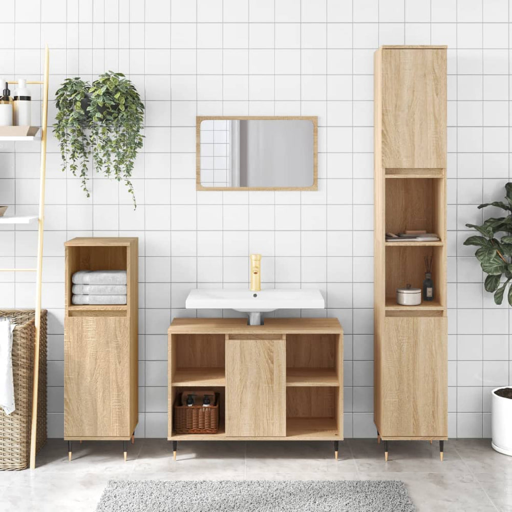 Badkamerkast 30x30x100 cm bewerkt hout sonoma eikenkleurig MeubelReus