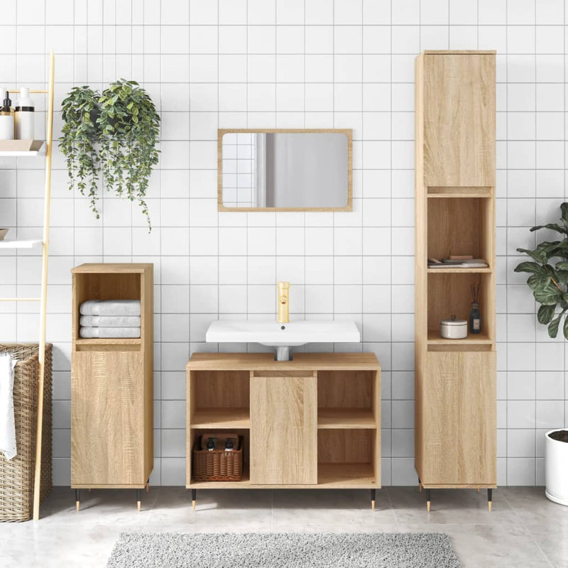 Badkamerkast 30x30x100 cm bewerkt hout sonoma eikenkleurig MeubelReus