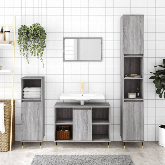 Badkamerkast 30x30x100 cm bewerkt hout grijs sonoma eikenkleur MeubelReus