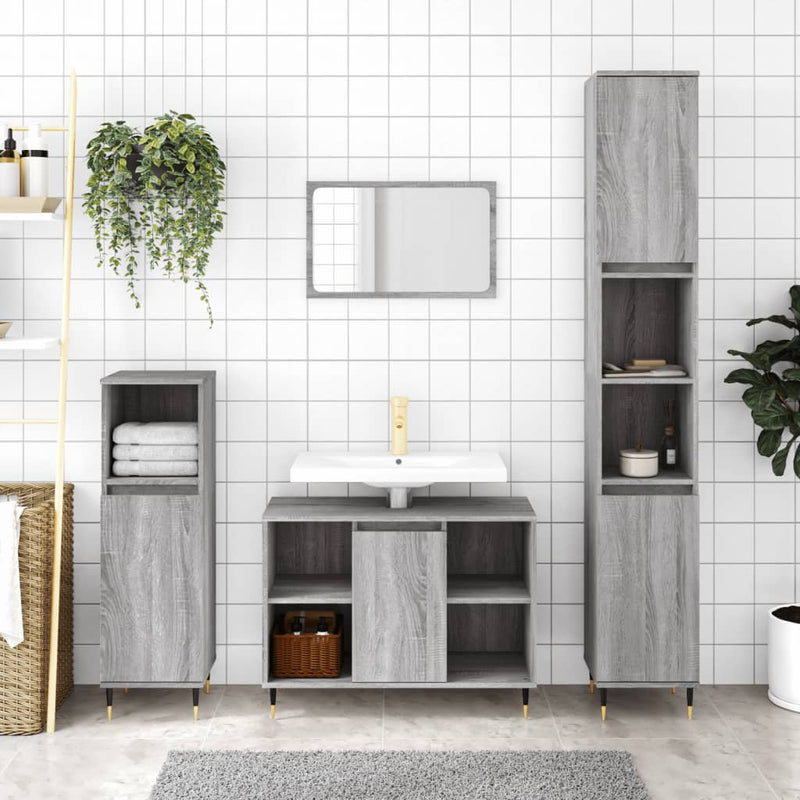 Badkamerkast 30x30x100 cm bewerkt hout grijs sonoma eikenkleur MeubelReus