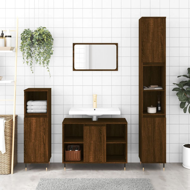 Badkamerkast 30x30x100 cm bewerkt hout bruin eikenkleur MeubelReus