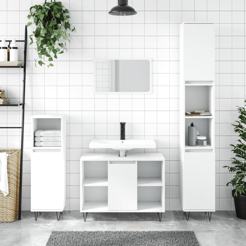 Badkamerkast 30x30x100 cm bewerkt hout wit MeubelReus
