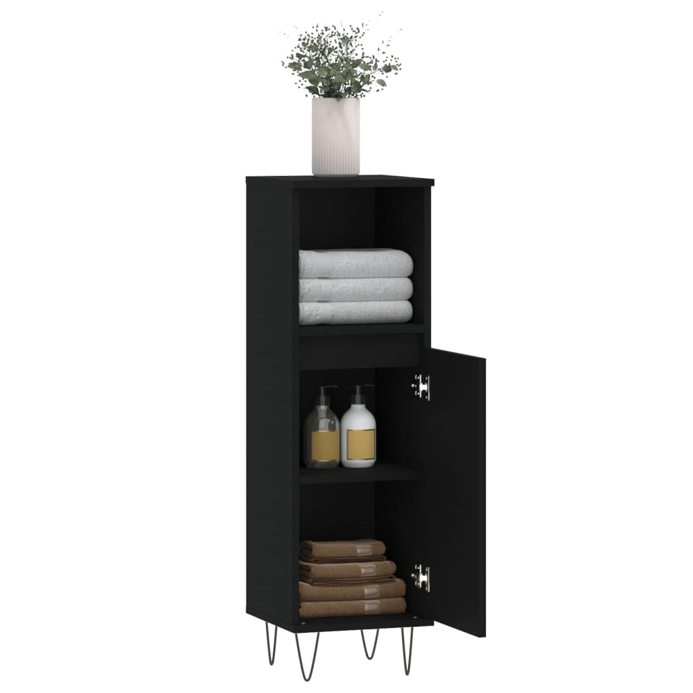 Badkamerkast 30x30x100 cm bewerkt hout zwart MeubelReus