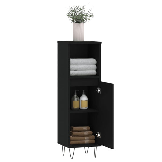 Badkamerkast 30x30x100 cm bewerkt hout zwart MeubelReus