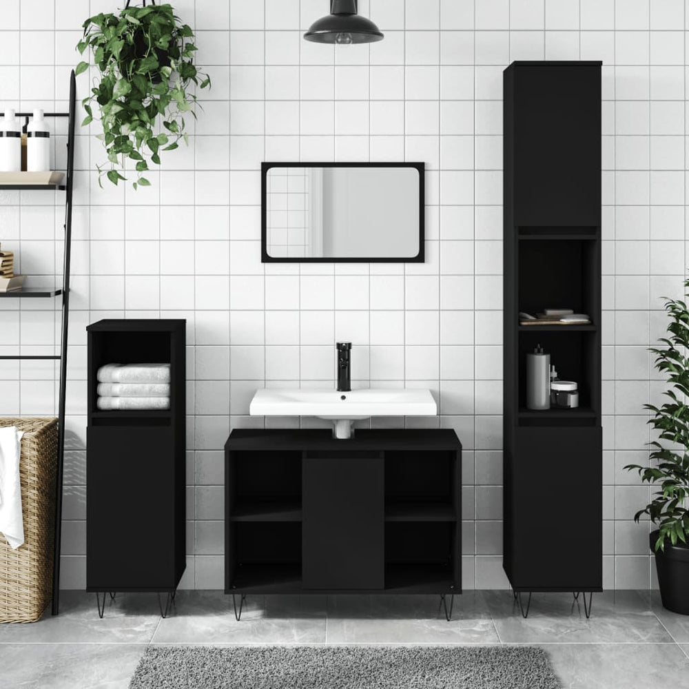 Badkamerkast 30x30x100 cm bewerkt hout zwart MeubelReus
