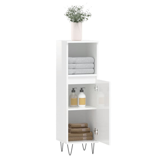 Badkamerkast 30x30x100 cm bewerkt hout hoogglans wit MeubelReus