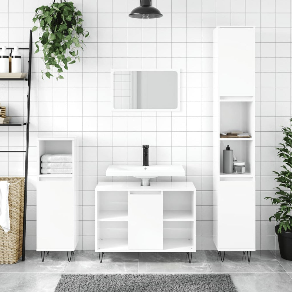 Badkamerkast 30x30x100 cm bewerkt hout hoogglans wit MeubelReus