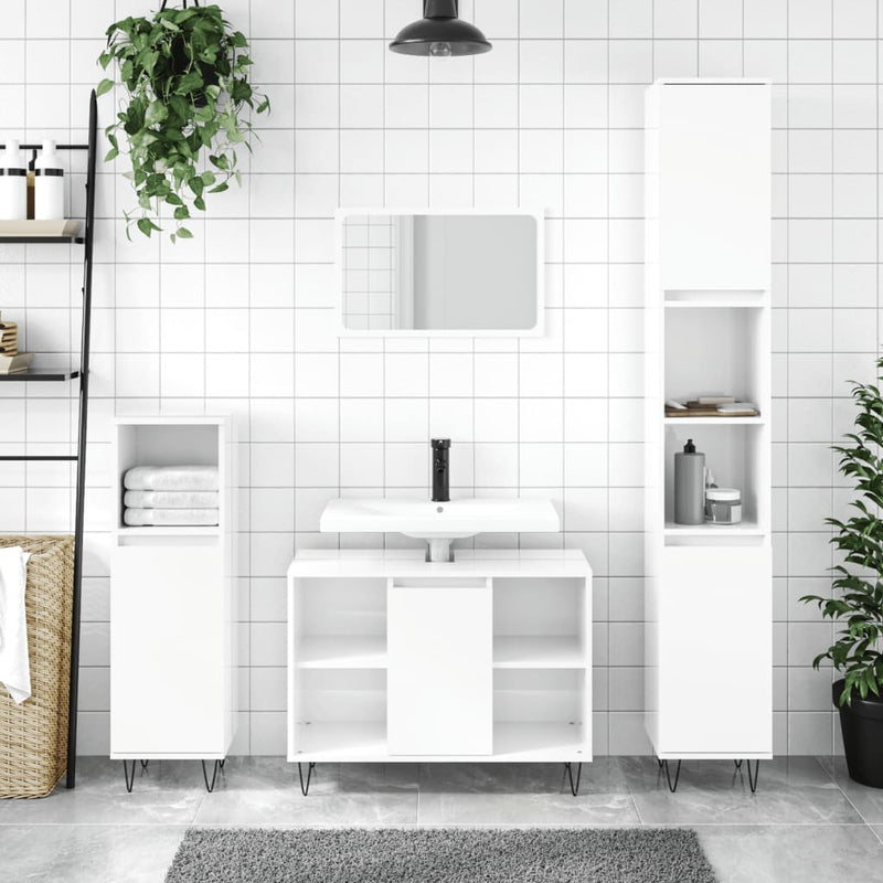 Badkamerkast 30x30x100 cm bewerkt hout hoogglans wit MeubelReus