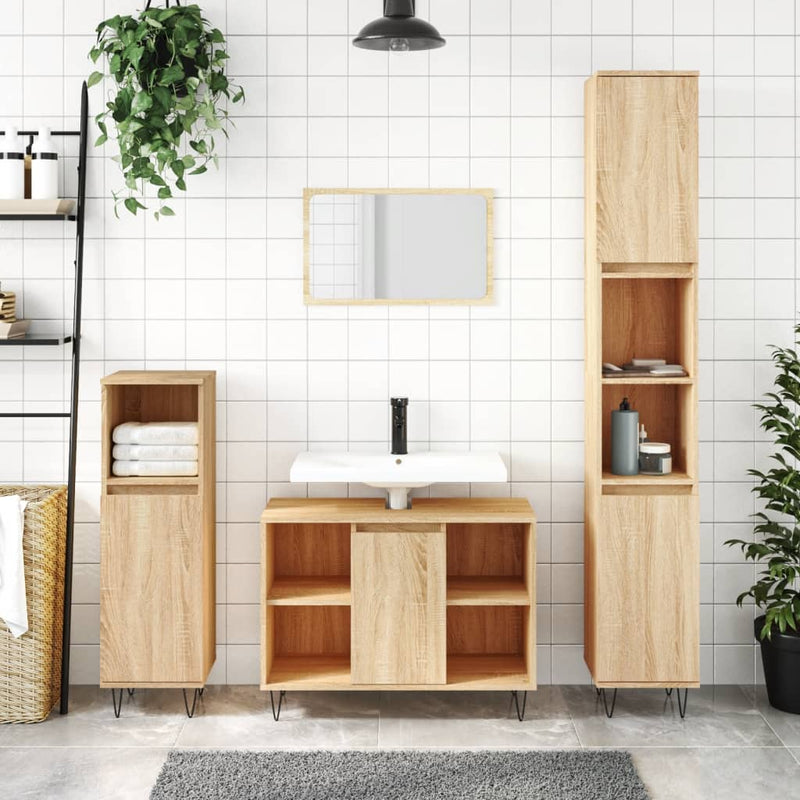 Badkamerkast 30x30x100 cm bewerkt hout sonoma eikenkleurig MeubelReus