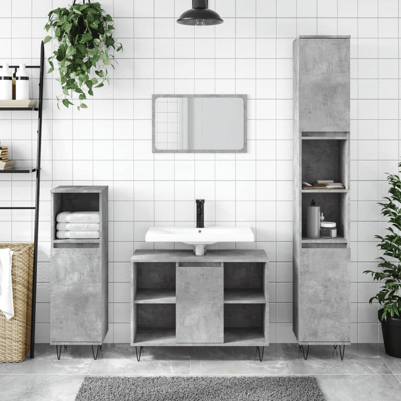Badkamerkast 30x30x100 cm bewerkt hout betongrijs MeubelReus