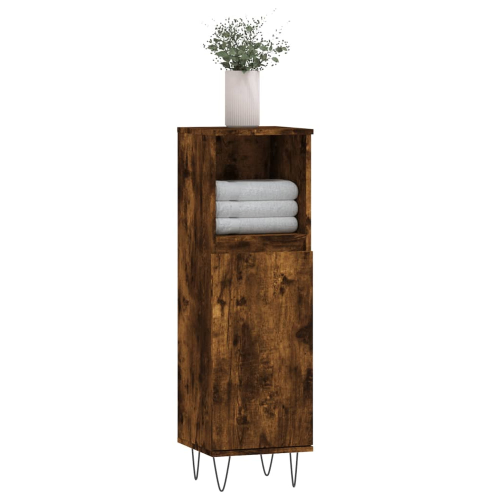 Badkamerkast 30x30x100 cm bewerkt hout gerookt eikenkleurig MeubelReus