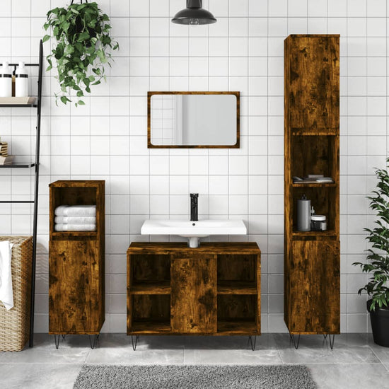 Badkamerkast 30x30x100 cm bewerkt hout gerookt eikenkleurig MeubelReus