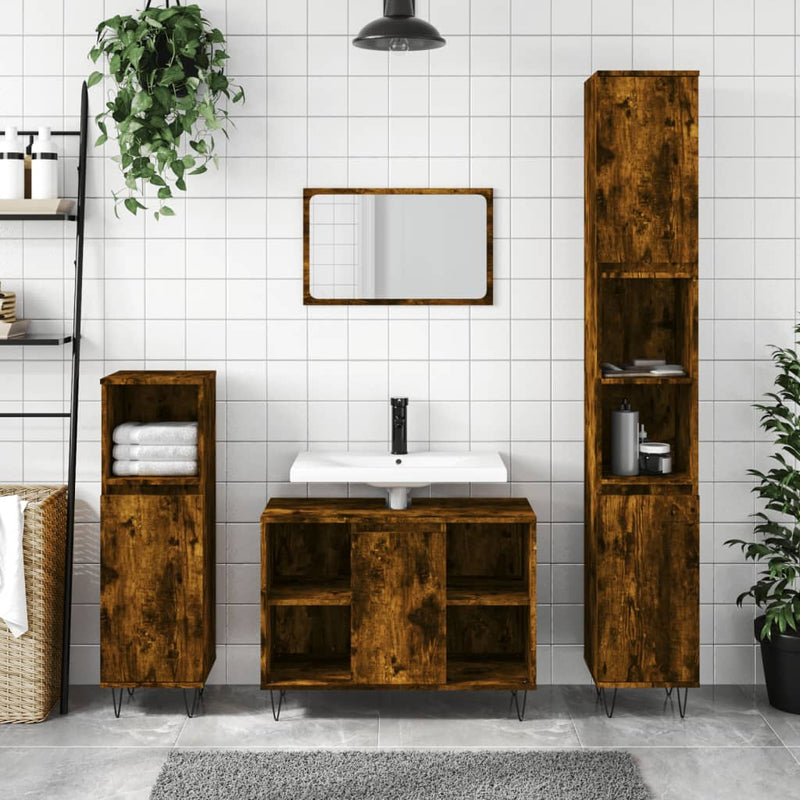 Badkamerkast 30x30x100 cm bewerkt hout gerookt eikenkleurig MeubelReus