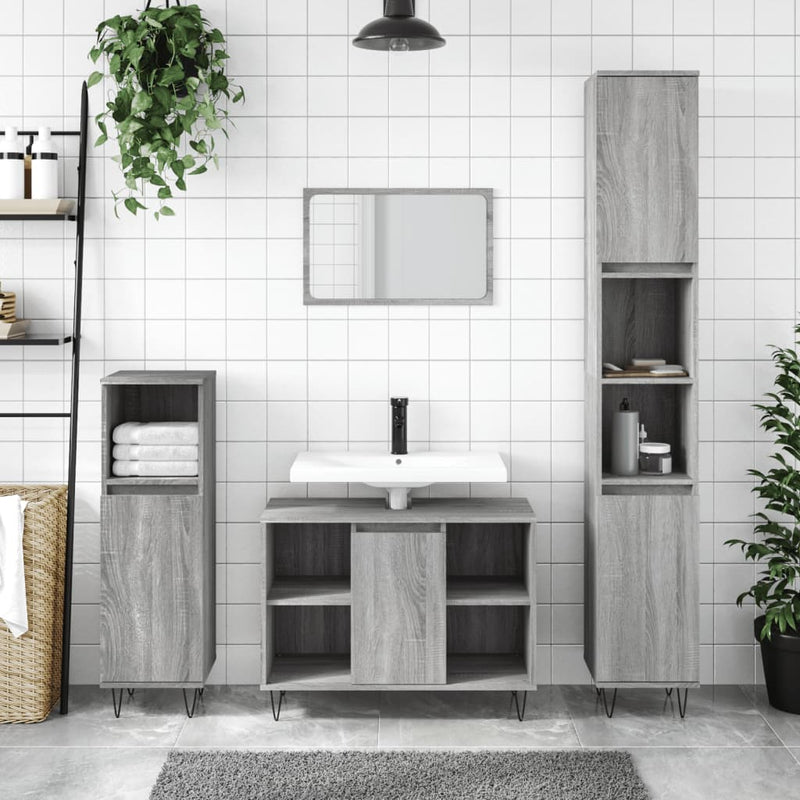 Badkamerkast 30x30x100 cm bewerkt hout grijs sonoma eikenkleur MeubelReus