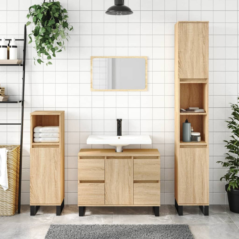 Badkamerkast 30x30x100 cm bewerkt hout sonoma eikenkleurig MeubelReus