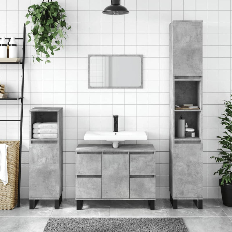 Badkamerkast 30x30x100 cm bewerkt hout betongrijs MeubelReus