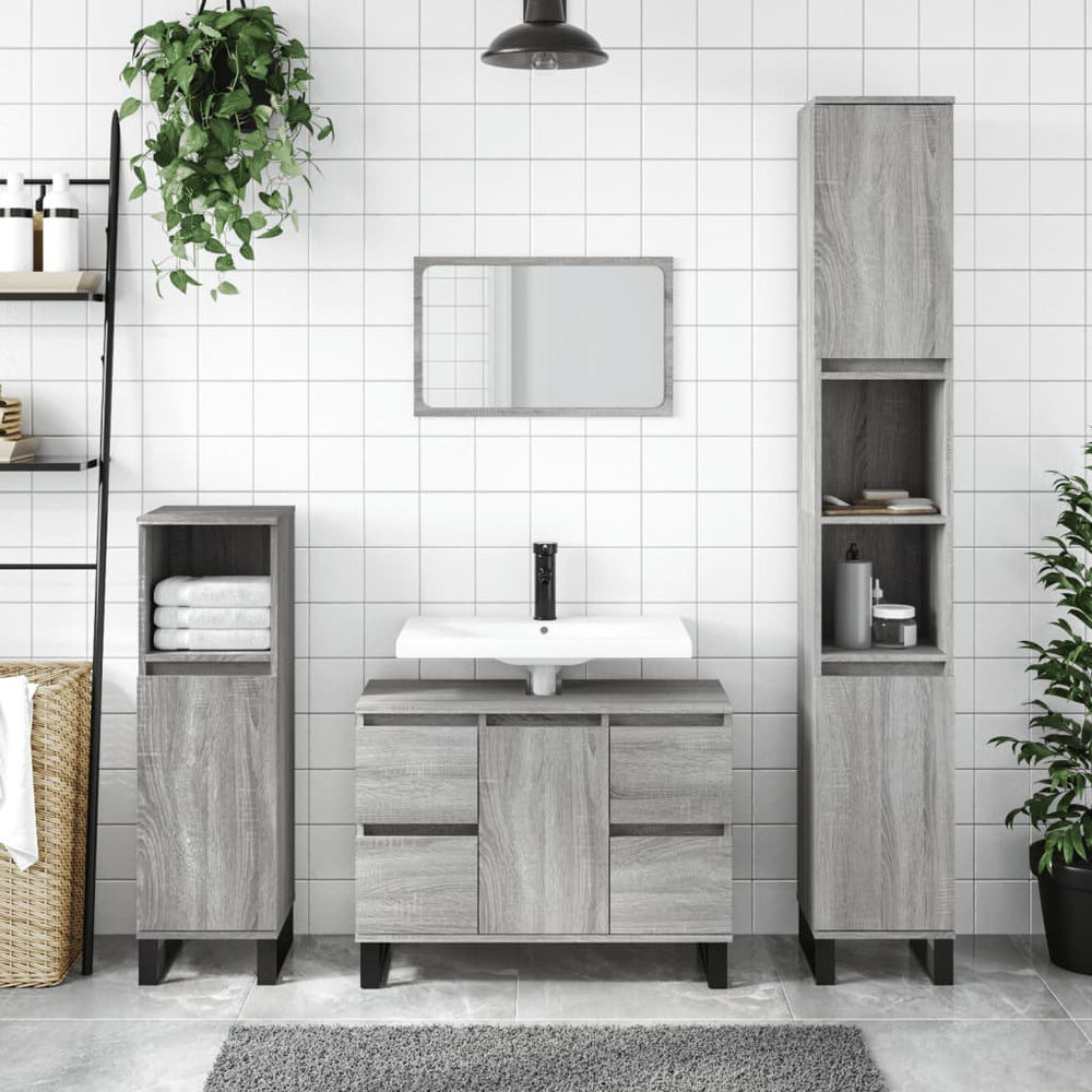 Badkamerkast 30x30x100 cm bewerkt hout grijs sonoma eikenkleur MeubelReus