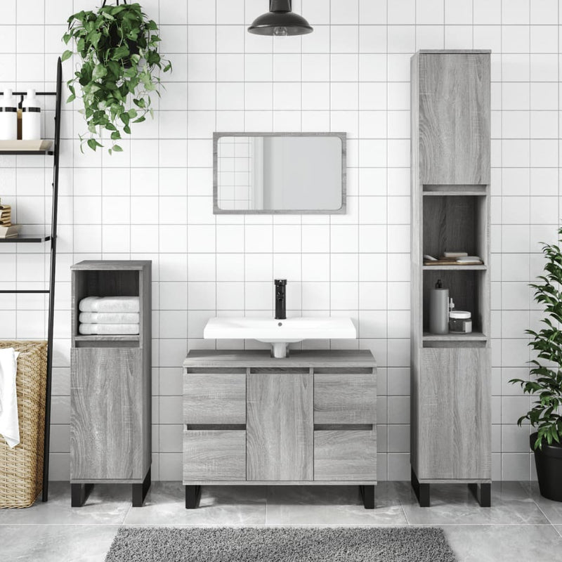 Badkamerkast 30x30x100 cm bewerkt hout grijs sonoma eikenkleur MeubelReus