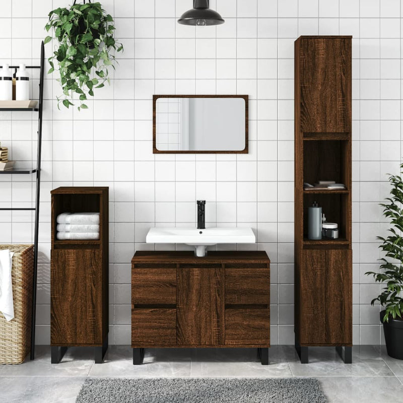 Badkamerkast 30x30x100 cm bewerkt hout bruin eikenkleur MeubelReus