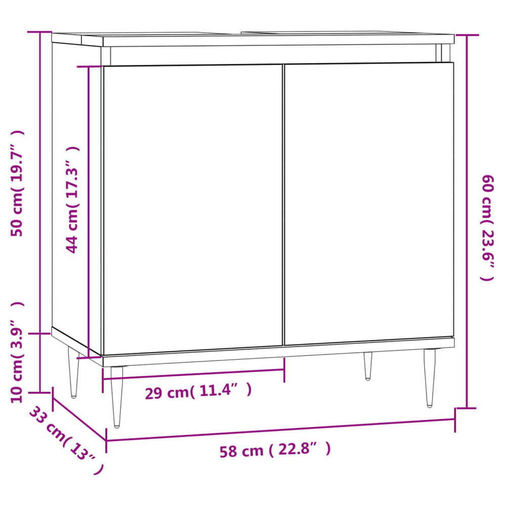 Badkamerkast 58x33x60 cm bewerkt hout betongrijs MeubelReus