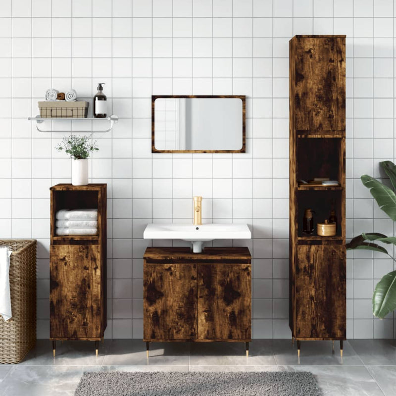 Badkamerkast 58x33x60 cm bewerkt hout gerookt eikenkleurig MeubelReus