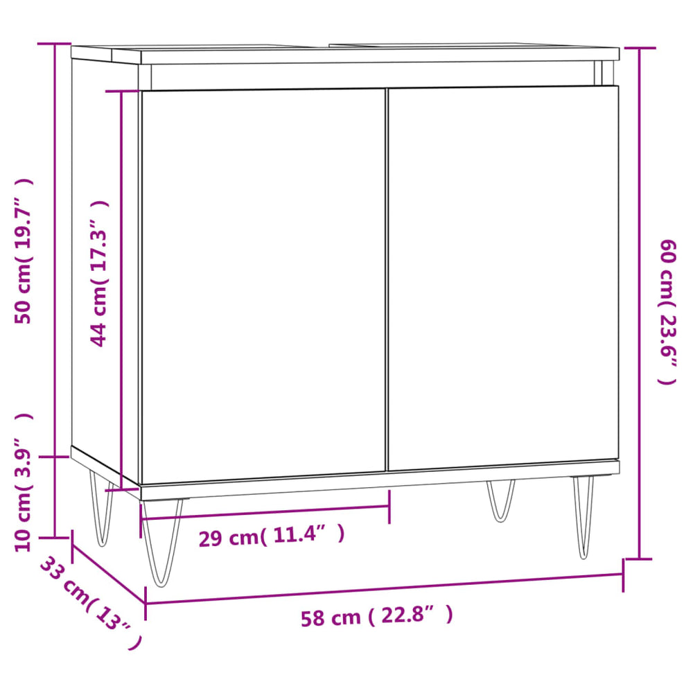 Badkamerkast 58x33x60 cm bewerkt hout betongrijs MeubelReus