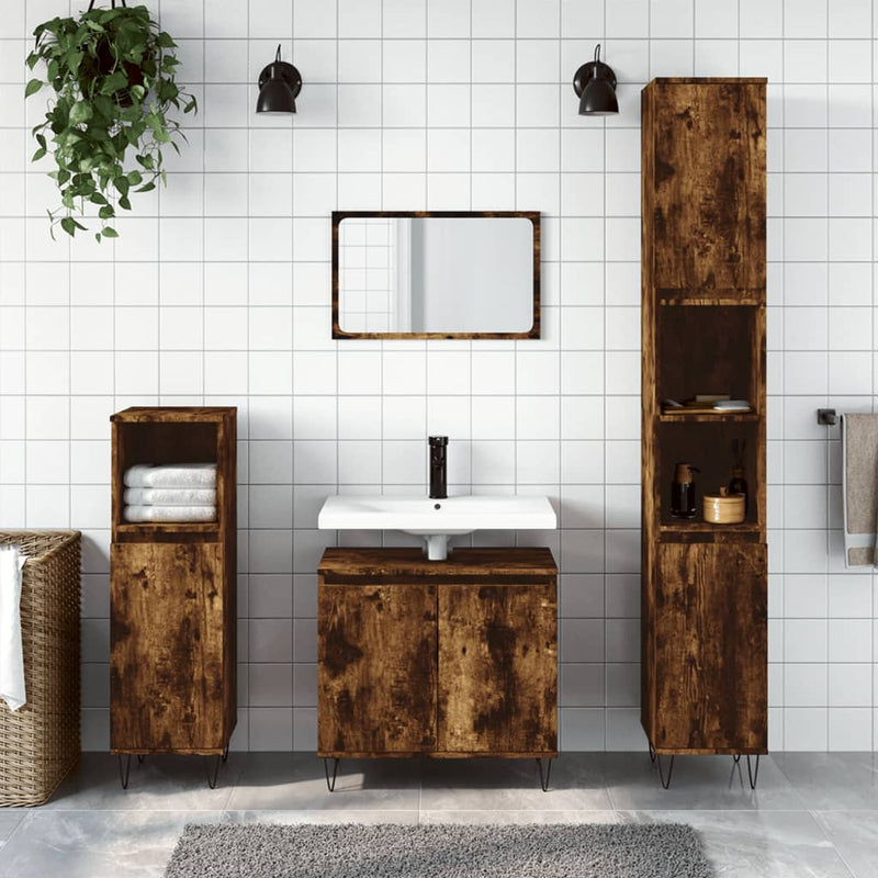 Badkamerkast 58x33x60 cm bewerkt hout gerookt eikenkleurig MeubelReus