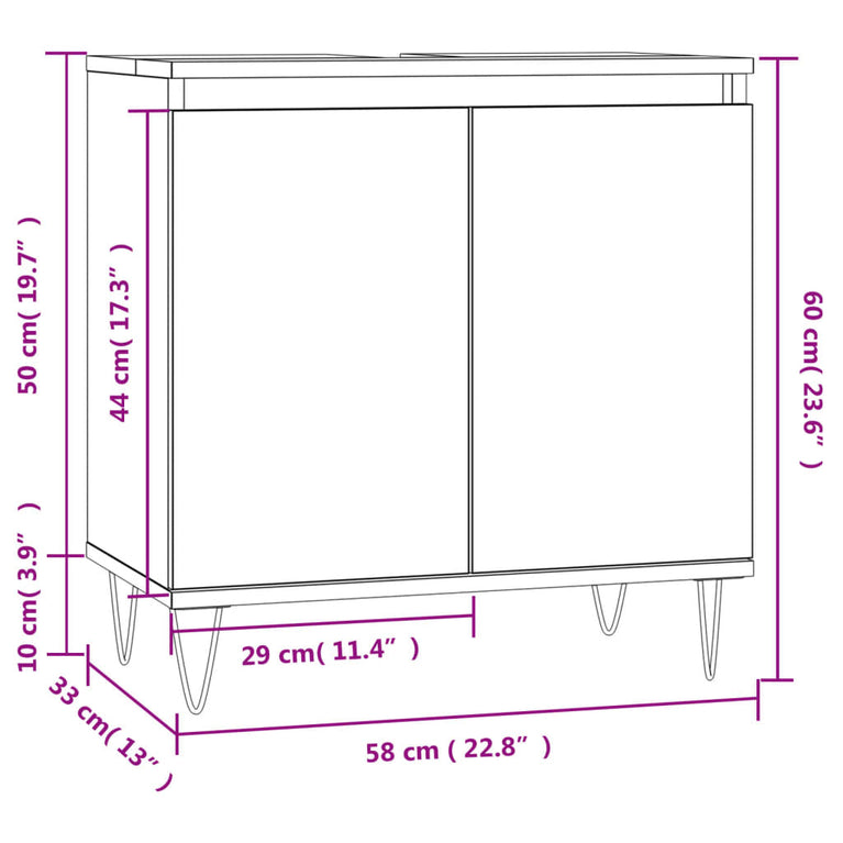 Badkamerkast 58x33x60 cm bewerkt hout bruin eikenkleur MeubelReus