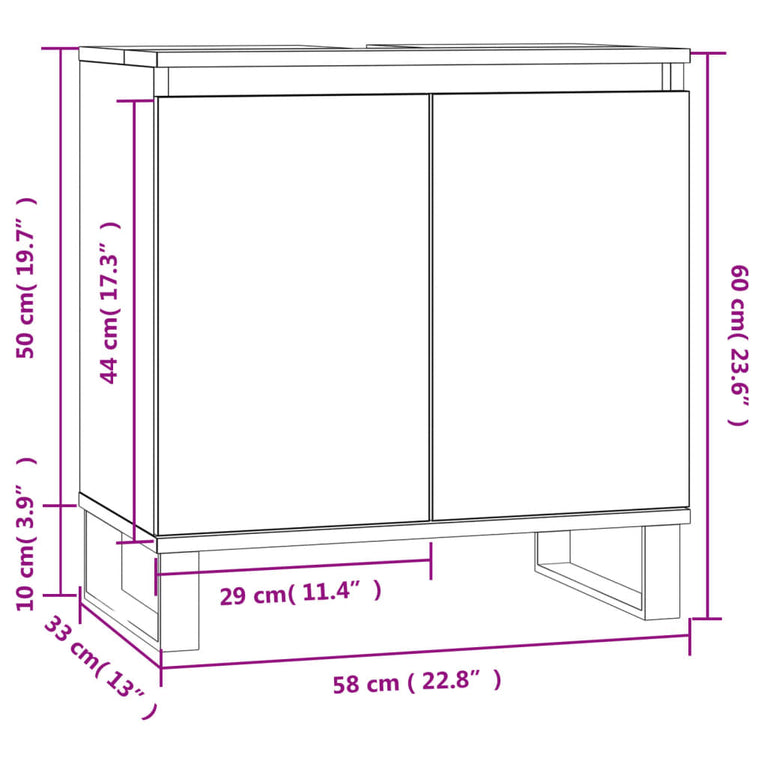 Badkamerkast 58x33x60 cm bewerkt hout betongrijs MeubelReus