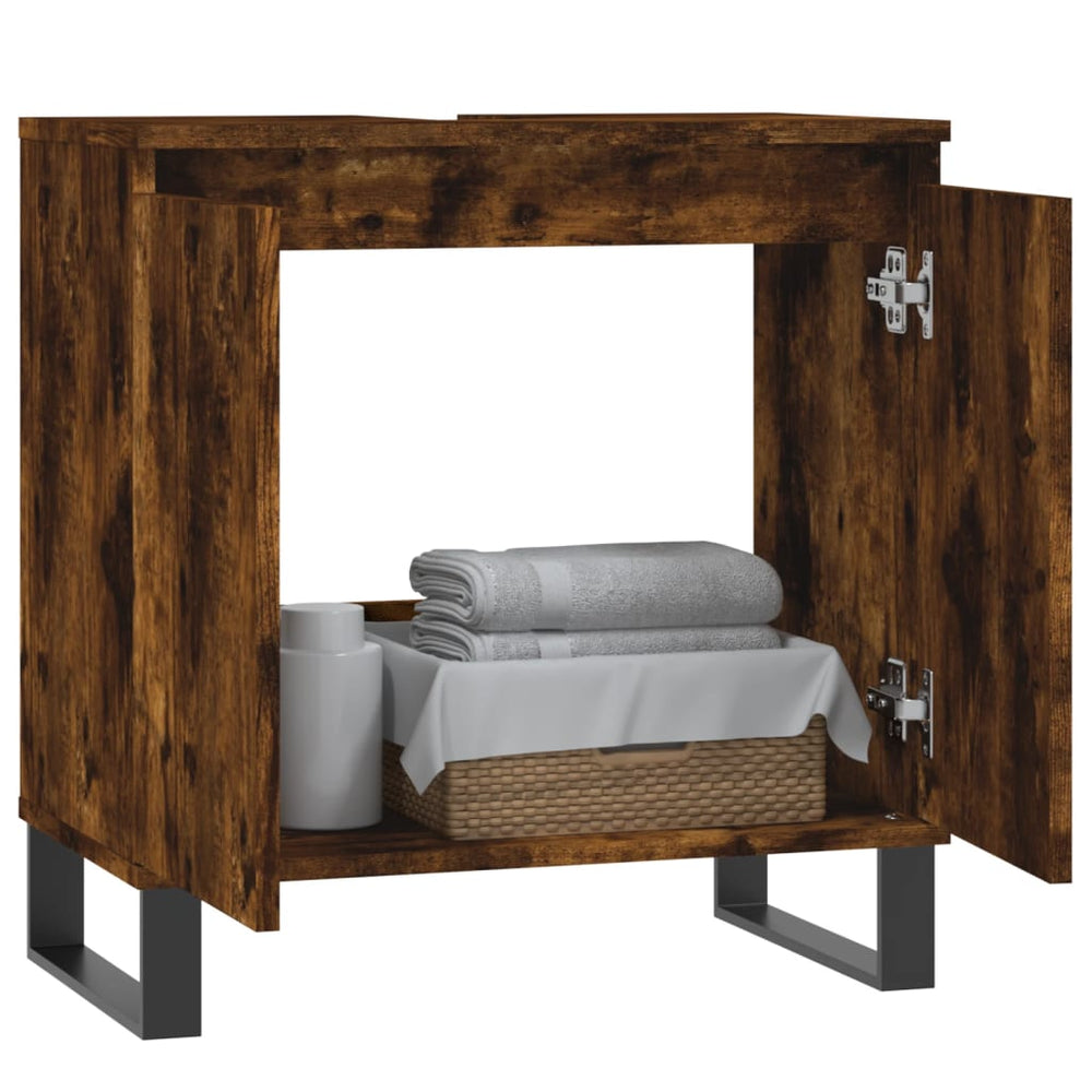 Badkamerkast 58x33x60 cm bewerkt hout gerookt eikenkleurig MeubelReus