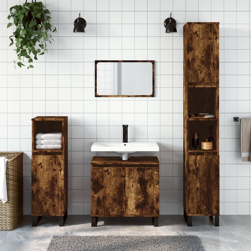 Badkamerkast 58x33x60 cm bewerkt hout gerookt eikenkleurig MeubelReus