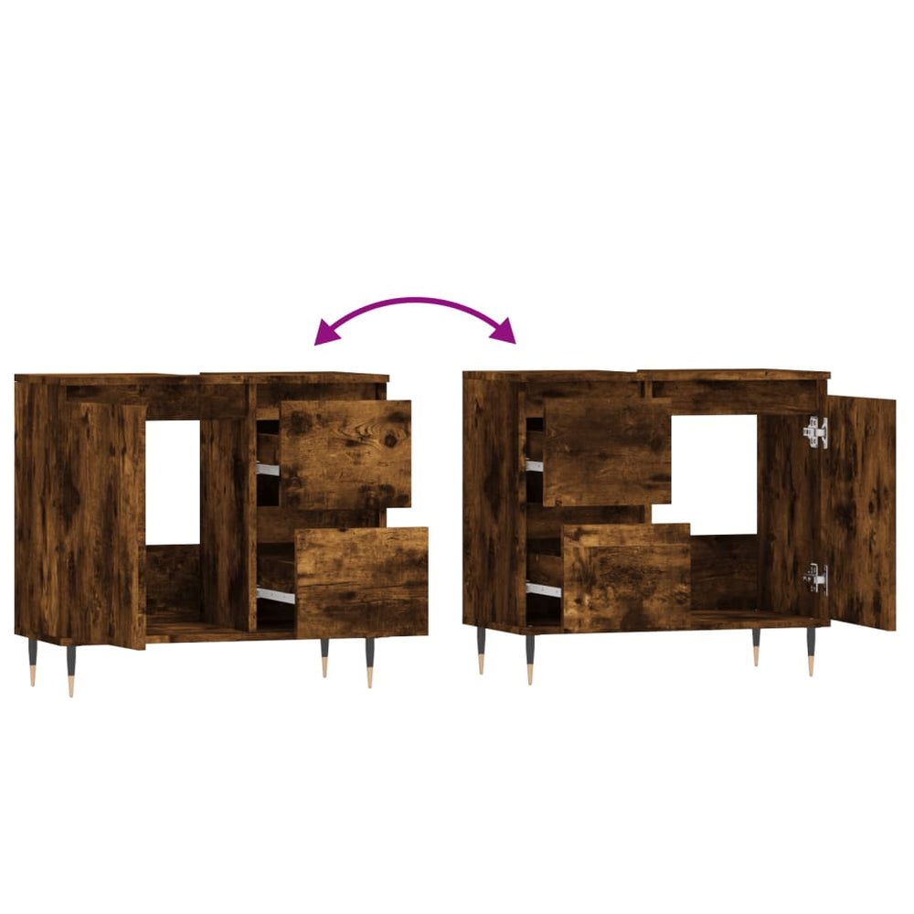 Badkamerkast 65x33x60 cm bewerkt hout gerookt eikenkleurig MeubelReus