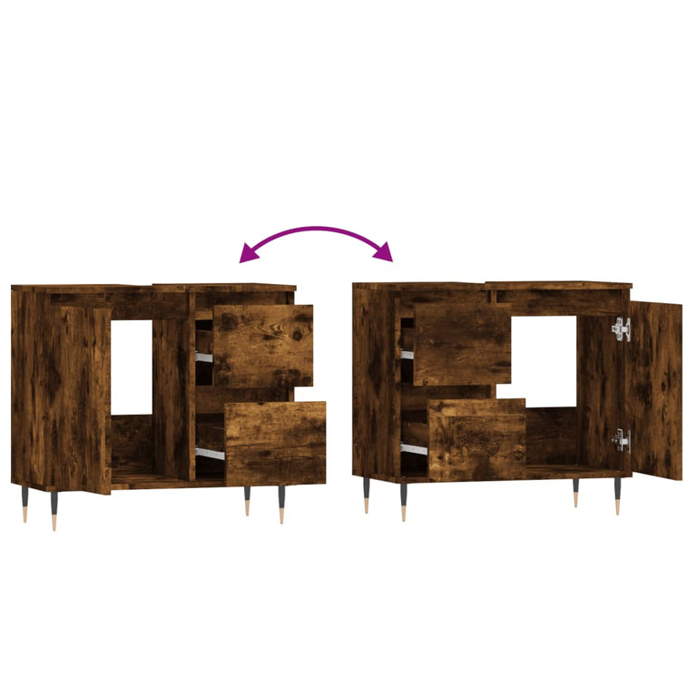 Badkamerkast 65x33x60 cm bewerkt hout gerookt eikenkleurig MeubelReus