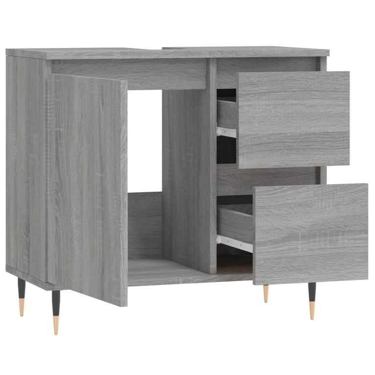 Badkamerkast 65x33x60 cm bewerkt hout grijs sonoma eikenkleurig MeubelReus