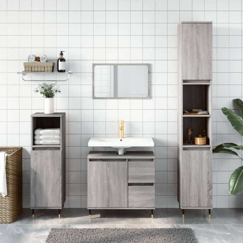 Badkamerkast 65x33x60 cm bewerkt hout grijs sonoma eikenkleurig MeubelReus