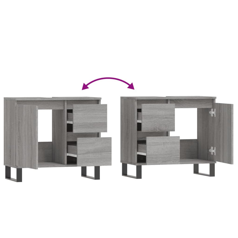 Badkamerkast 65x33x60 cm bewerkt hout grijs sonoma eikenkleurig MeubelReus