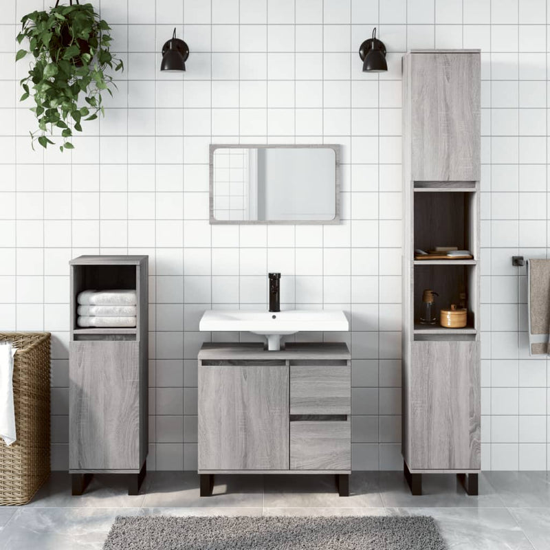 Badkamerkast 65x33x60 cm bewerkt hout grijs sonoma eikenkleurig MeubelReus