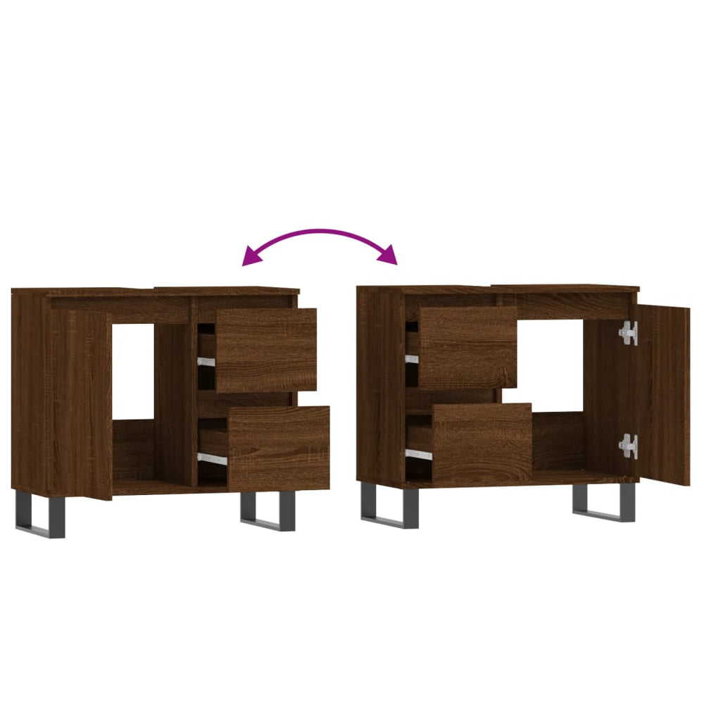 Badkamerkast 65x33x60 cm bewerkt hout bruin eikenkleur MeubelReus