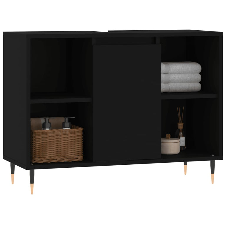 Badkamerkast 80x33x60 cm bewerkt hout zwart MeubelReus