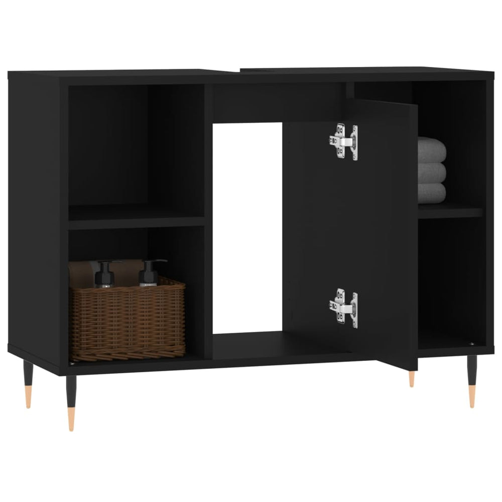 Badkamerkast 80x33x60 cm bewerkt hout zwart MeubelReus