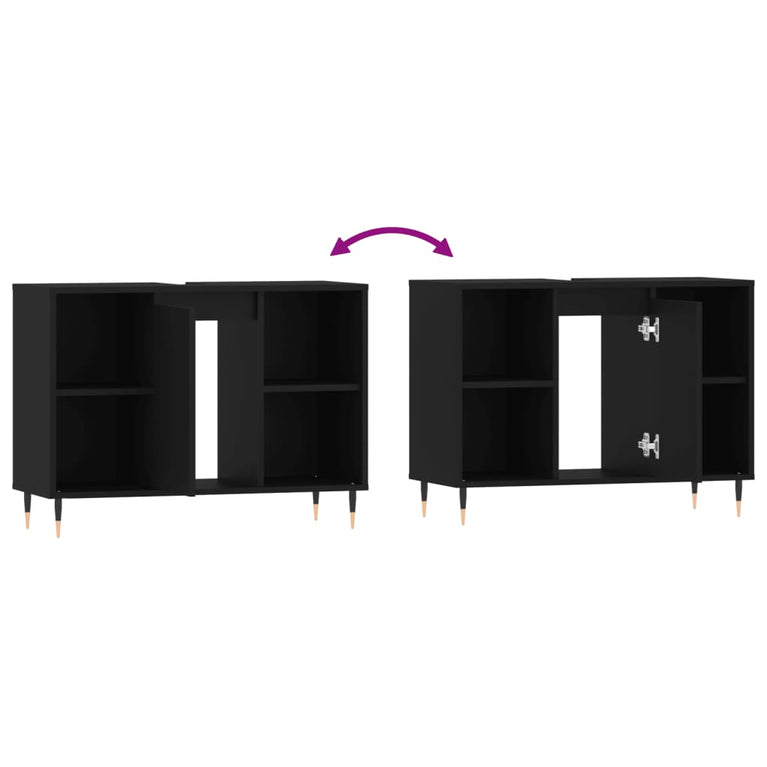 Badkamerkast 80x33x60 cm bewerkt hout zwart MeubelReus