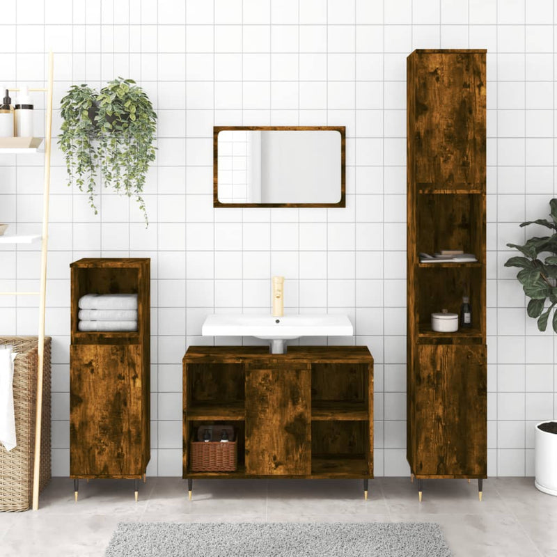 Badkamerkast 80x33x60 cm bewerkt hout gerookt eikenkleurig MeubelReus
