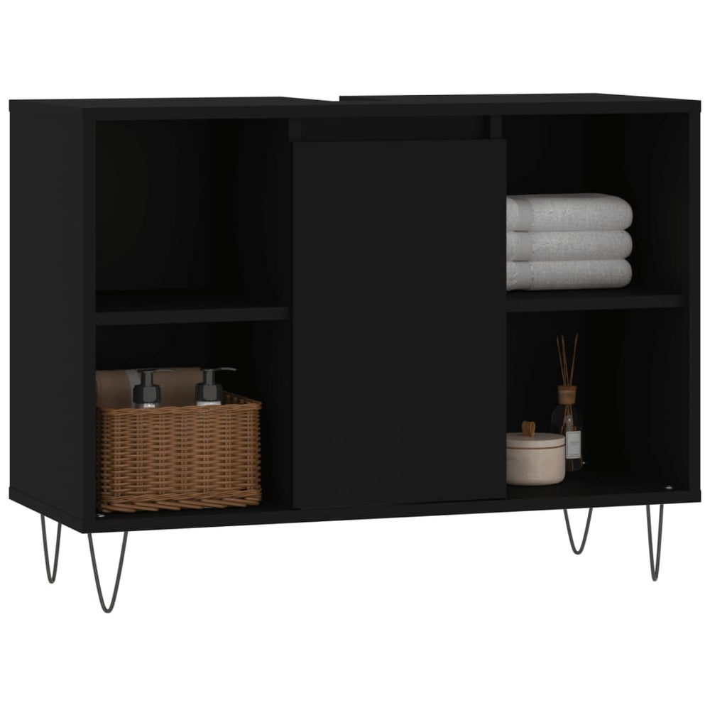 Badkamerkast 80x33x60 cm bewerkt hout zwart MeubelReus