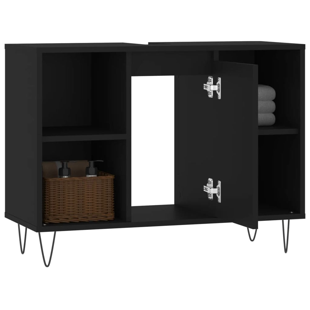 Badkamerkast 80x33x60 cm bewerkt hout zwart MeubelReus