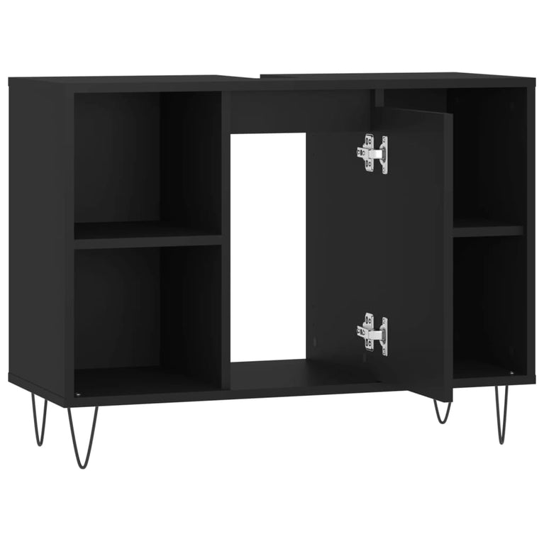 Badkamerkast 80x33x60 cm bewerkt hout zwart MeubelReus