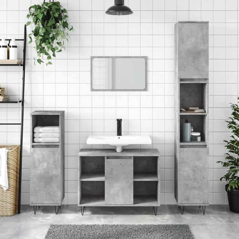 Badkamerkast 80x33x60 cm bewerkt hout betongrijs MeubelReus