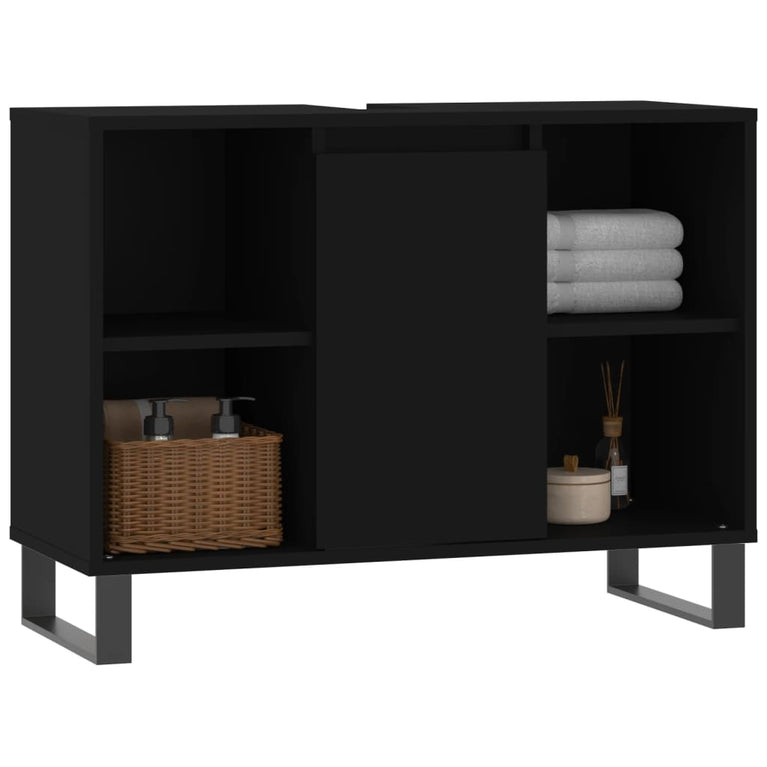 Badkamerkast 80x33x60 cm bewerkt hout zwart MeubelReus