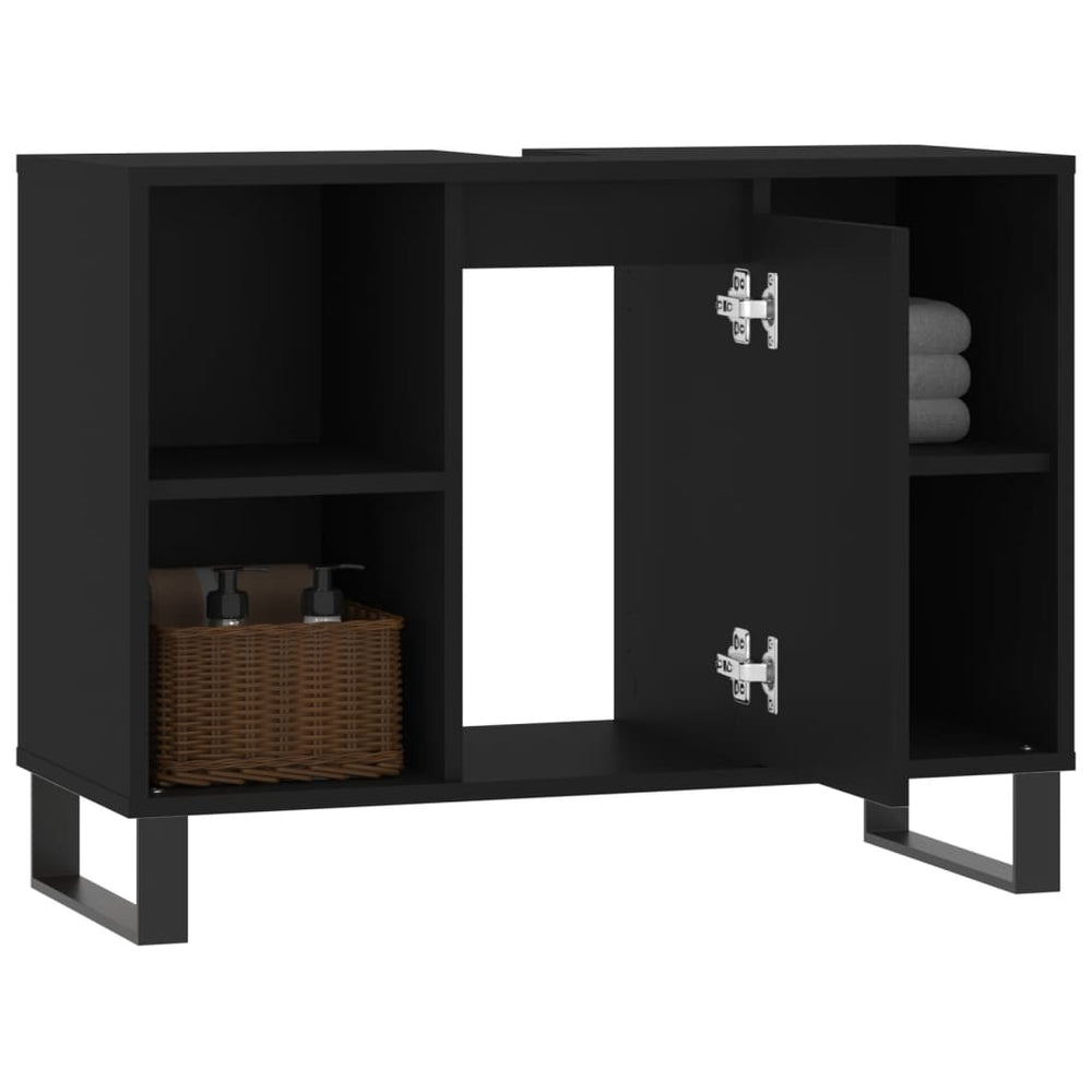 Badkamerkast 80x33x60 cm bewerkt hout zwart MeubelReus