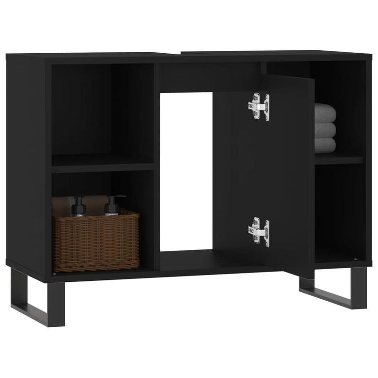 Badkamerkast 80x33x60 cm bewerkt hout zwart MeubelReus
